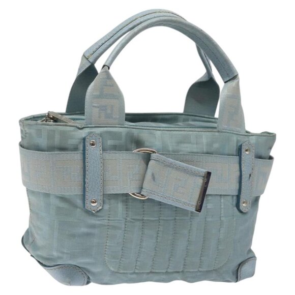 FENDI Zucca Canvas Hand Bag Blue Silver Auth MY411